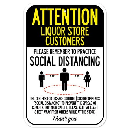 SIGNMISSION Public Safety Sign-Liquor Store Customers Practice Social Distancing, 12" H, A-1218-25361 A-1218-25361